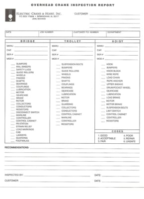 Overhead Crane and Hoist Inspection Forms