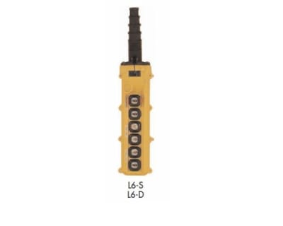 L6-S-1 Ductowire L series - 6 button pendant - All Single Speed.  Includes legend plates
          Multi-step cord grip, strain relief hook and boots.