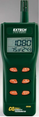 Extech CO250, Medidor portable de Dióxido de Carbono CO2, con registro de datos y puerto RS232. Mide además temperatura, humedad, dew point, y bulbo humedo