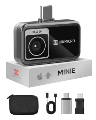 Hikmicro MiniE- Cámara Termográfica para Smartphone / Resolución IR 96 x 96 (9,216 píxeles) / SuperIR / Rango de -20C a 400 C / Precisión +-2C o +-2C Compatible iOS y Android / Paleta Personalizable