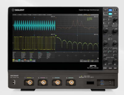 Siglent SDS7604AP 6 GHz; 12 bits; 4 canales; 20 GSa/s; profundidad de memoria de 2 Gpts; tasa de captura de forma de onda de 1,000,000 wfm/s; FFT de 32 Mpts; análisis de ojo/jitter (opcional); prueba de conformidad (opcional); pantalla táctil de 15.6