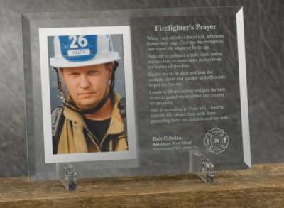Engraved Firefighter's Prayer Glass Picture Frame