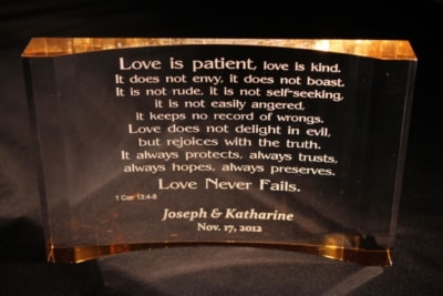 Engraved Acrylic Plaque with "Love is Patient" verse