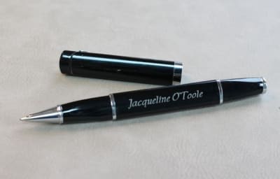 Sleek engraved black pen