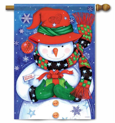 Snowman & Gift Decorative Garden Flag