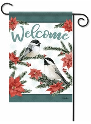 Poinsettia Chickadees Decorative Garden Flag