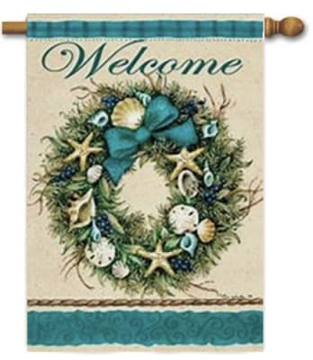 Coastal Wreath Welcome  Decorative House Flag