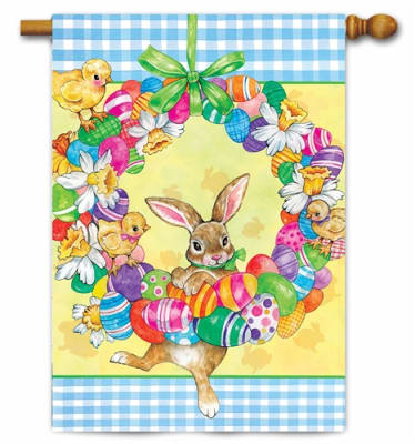 Bunny Wreath Decorative House Flag
