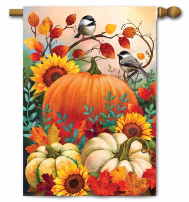 Pumpkins and Chickadees  Decorative House Flag