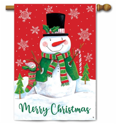 Red & Green Snowman Decorative House Flag