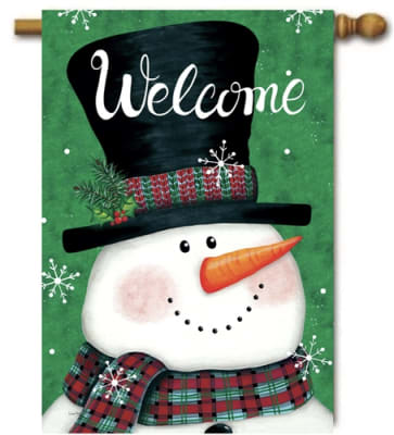 Snowman on Green Decorative House Flag