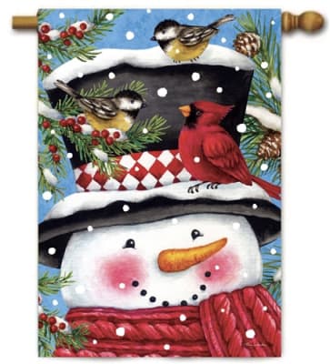 Snowman and Birds Decorative House Flag
