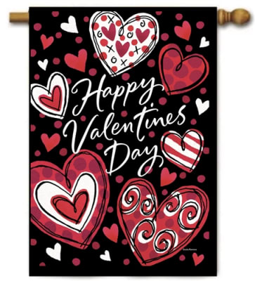 Black and Red Hearts  Decorative House Flag