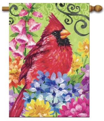 Cardinal With Flowers Decorative House Flag