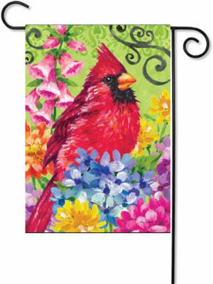 Cardinal with Flowers Decorative Garden Flag