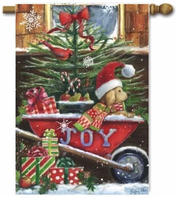 Christmas Wheelbarrow Pup Decorative House Flag