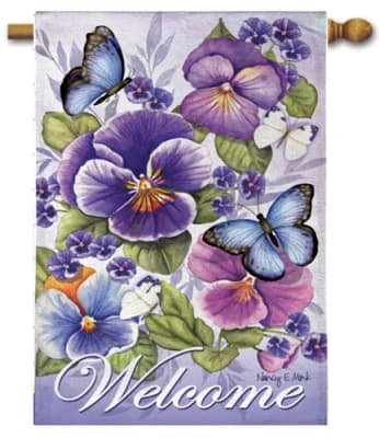 Cheerful Pansies Burlap Decorative House Flag