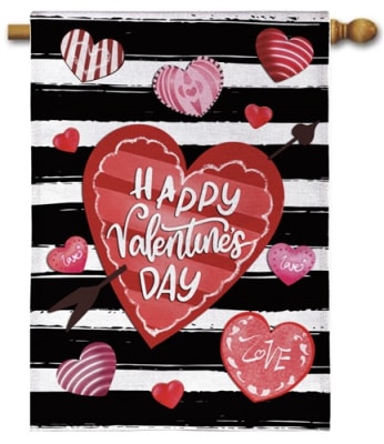 Striped Hearts Burlap House Flag