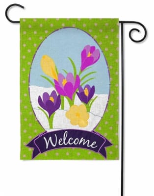 Springtime Crocus Burlap Garden Flag