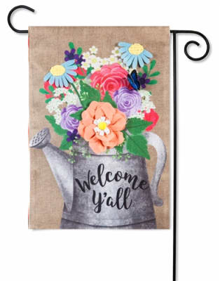 Welcome Y'All Watering Can Burlap Garden Flag