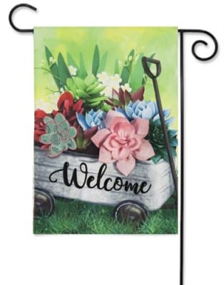 Galvanized Wagon with Succulents Linen  Garden Flag