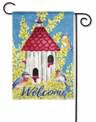 Forsythia Birdhouse Decorative Garden Flag