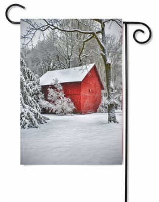 Red Barn in Snow Decorative Garden Flag