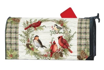 Winter Bird Wreath MailWraps Mailbox Cover