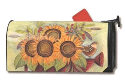 Sunflowers and Sparrows MailWrap Magnetic Mailbox Cover