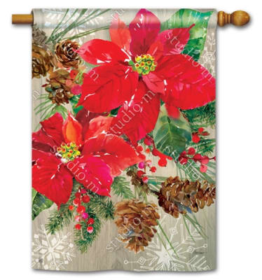 Poinsettia with Pine Cones  BreezeArt Standard House Flag
