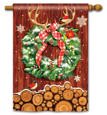 Cozy Cabin Wreath BreezeArt Standard House Flag