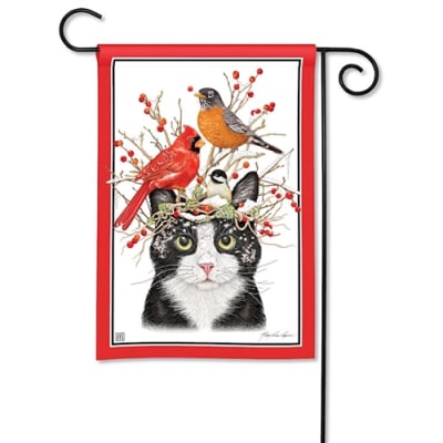 Winter Cat and Birds BreezeArt Garden Flag