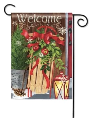 Mountain Cabin Sled BreezeArt Garden Flag
