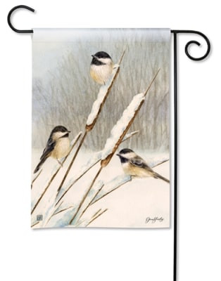 Cattail Chickadees BreezeArt Garden Flag