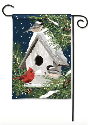 Birdhouse in Winter BreezeArt Garden Flag