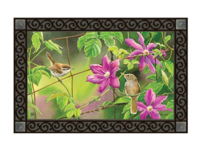 Wren with Purple Clematis MatMates Decorative Doormat