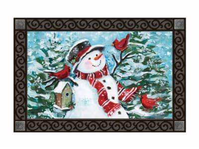 Snowman with Cardinals MatMates Decorative Doormat