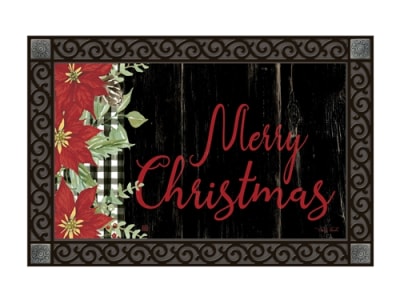 Poinsettia and Checks MatMates Decorative Doormat