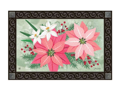Pink Poinsettia MatMates Decorative Doormat