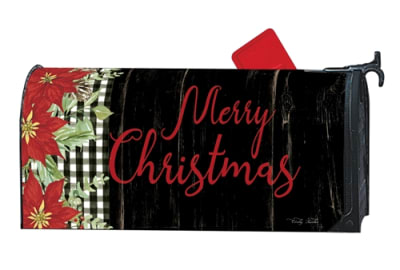Poinsettia and Checks Large MailWraps Mailbox Cover