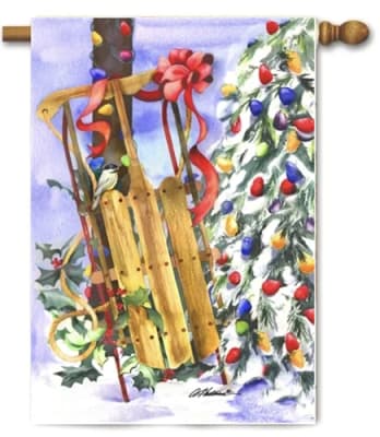 Snowy Sled Decorative House Flag