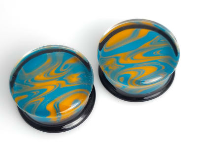 Tie-Dye Plugs - 25.4mm Orange & Aqua - Double Flare