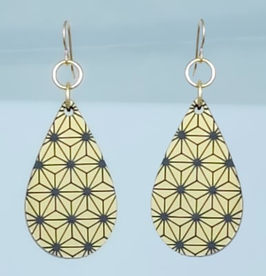 18g Earrings - Gold Acrylic - Asanoha Drop