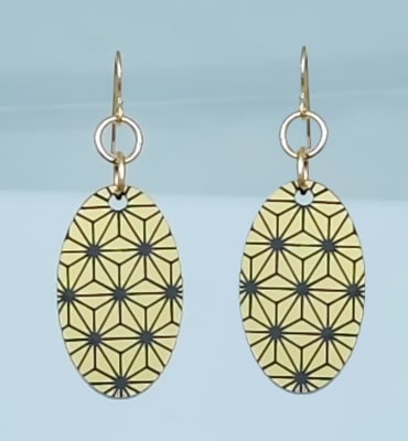 18g Earrings - Gold Acrylic - Asanoha Oval