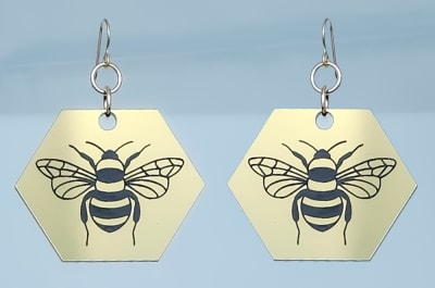 18g Earrings - Gold Acrylic - Bee Hex