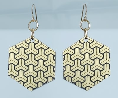 18g Earrings - Gold Acrylic - Bishamon Kikko Hex