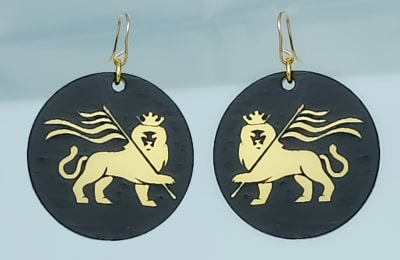 18g Earrings - Gold Acrylic - Lion with Flag