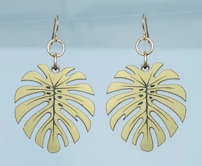 18g Earrings - Gold Acrylic - Monstera Leaf