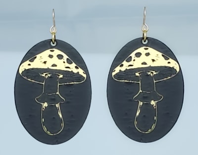 18g Earrings - Gold Acrylic - Mushroom