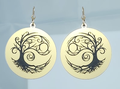 18g Earrings - Gold Acrylic - Swirled Tree